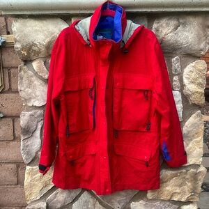 Vintage L.L. Bean Gortex Jacket Coat Women’s Red Snap Buttons Hooded Size Large